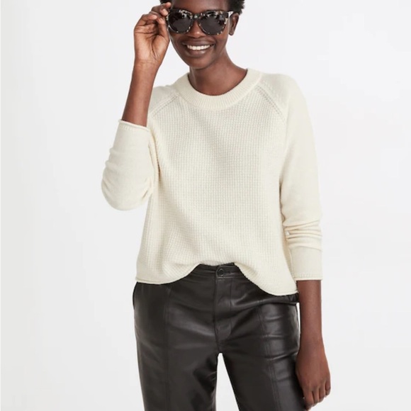 Madewell Merino Wool Cotton Waffle Sweater Cream Size L - Picture 1 of 10